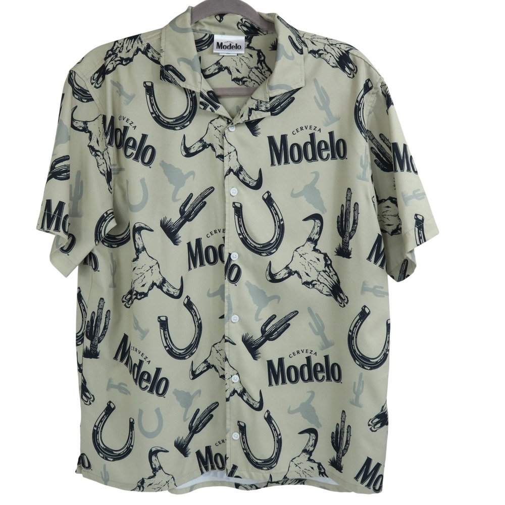 Modelo Cerveza Beer Western Button Short Sleeve Shirt Ripple Junction Sz M READ